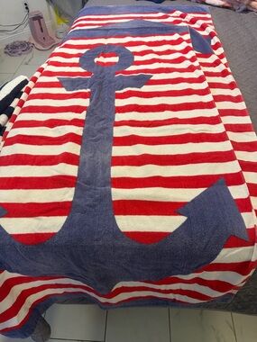 2 Nautical Anchor Stripe Beach Towel - Red, White & Blue 33/62